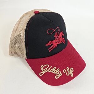 Free People x Understated Leather Giddy Up Trucker Hat Cap Black/Red Rodeo Horse